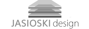 Czarno-białe logo z czarno-białą strzałką.