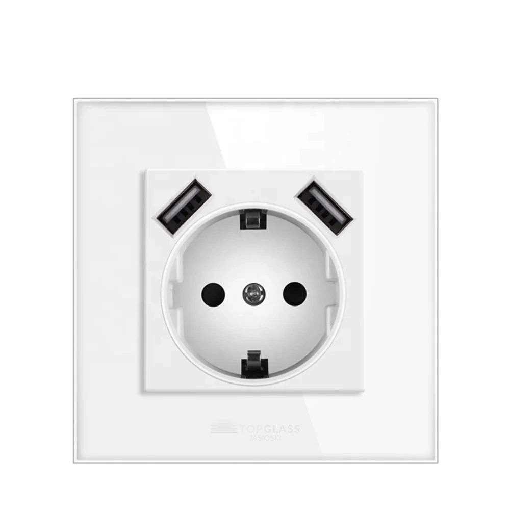 Białe Gniazdko Szklane z Podwójnym Portem USB 5 Białe Gniazdko Szklane z Podwójnym Portem USB - White - Detail 2
