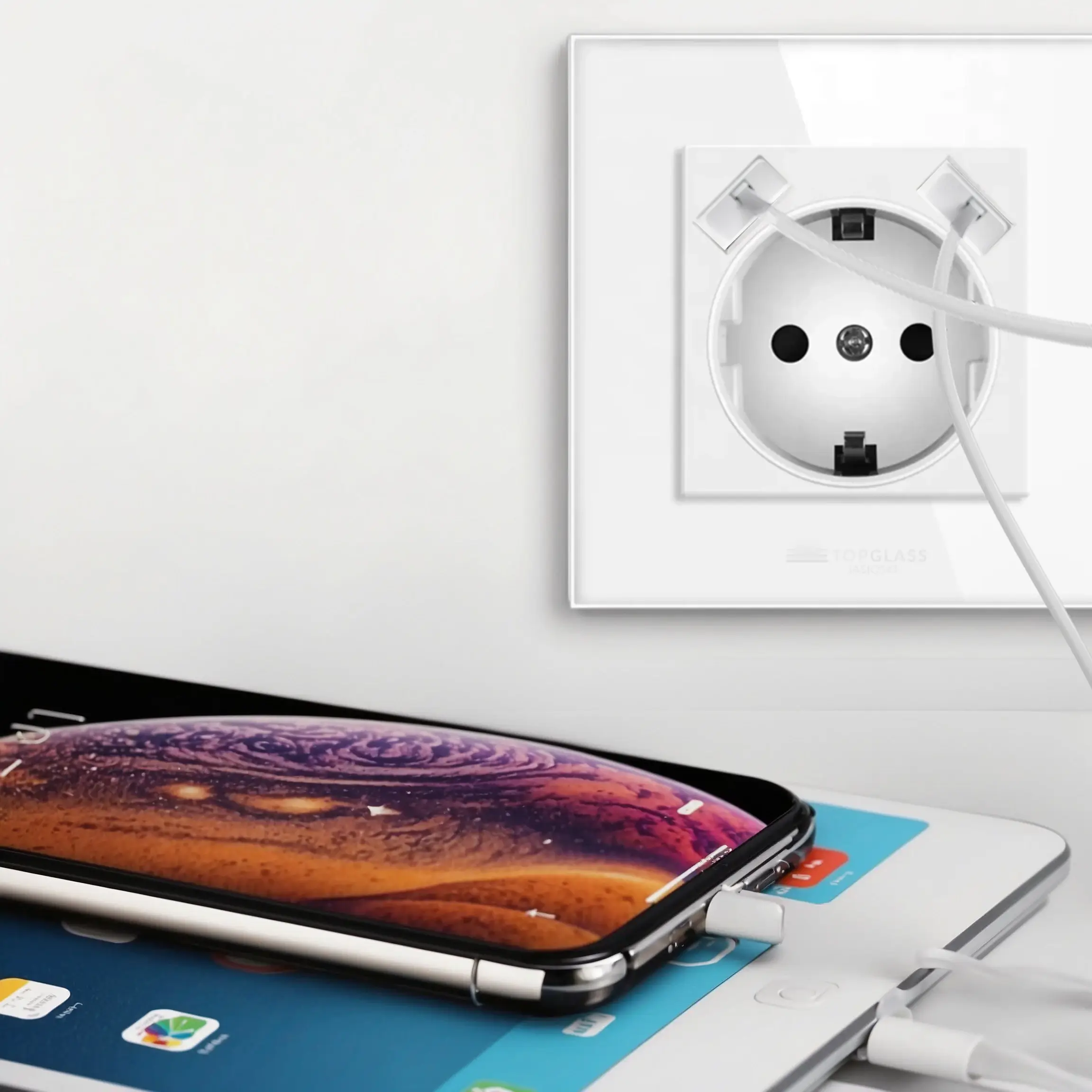 Białe Gniazdko Szklane z Podwójnym Portem USB 6 Białe Gniazdko Szklane z Podwójnym Portem USB - White - Detail 1