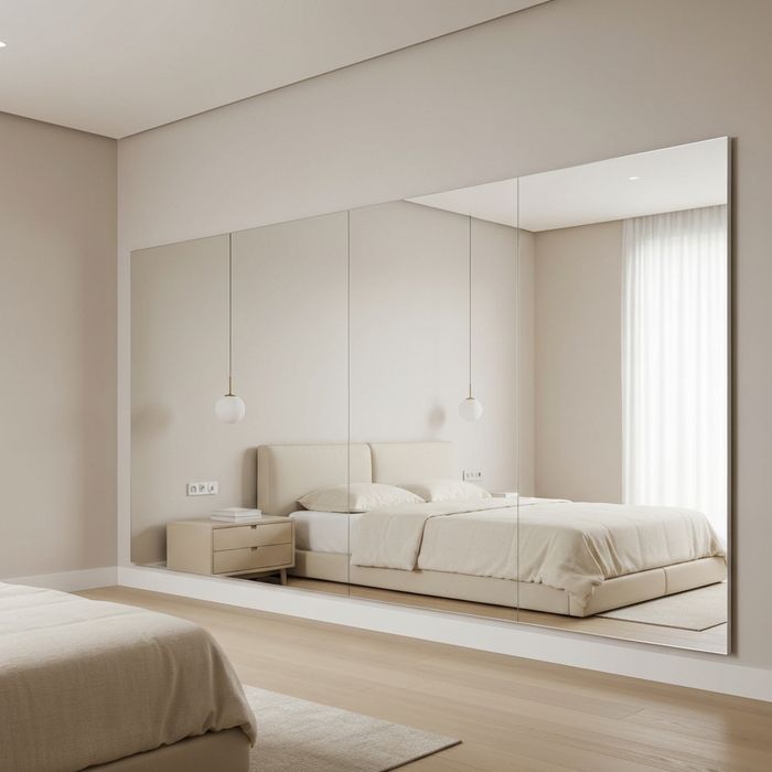 Frameless full-length mirror minimalist contemporary bedroom