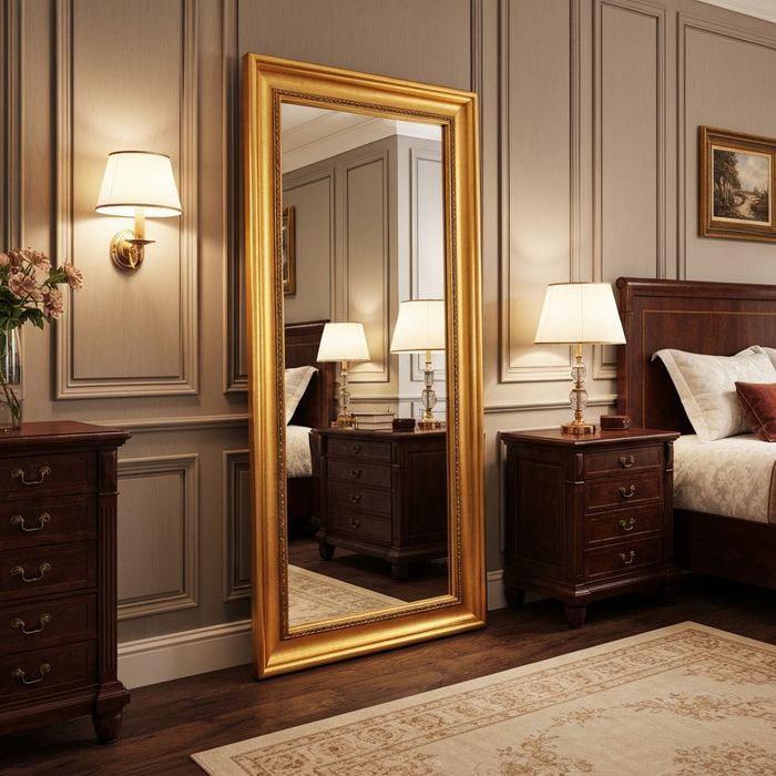 Gold frame full-length mirror elegant luxury bedroom