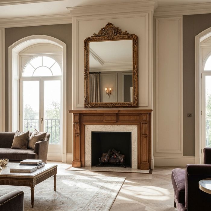 Mirror above fireplace luxury classic living room focal point