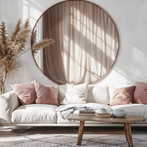 rose gold round mirror pampas grass living room 5120x